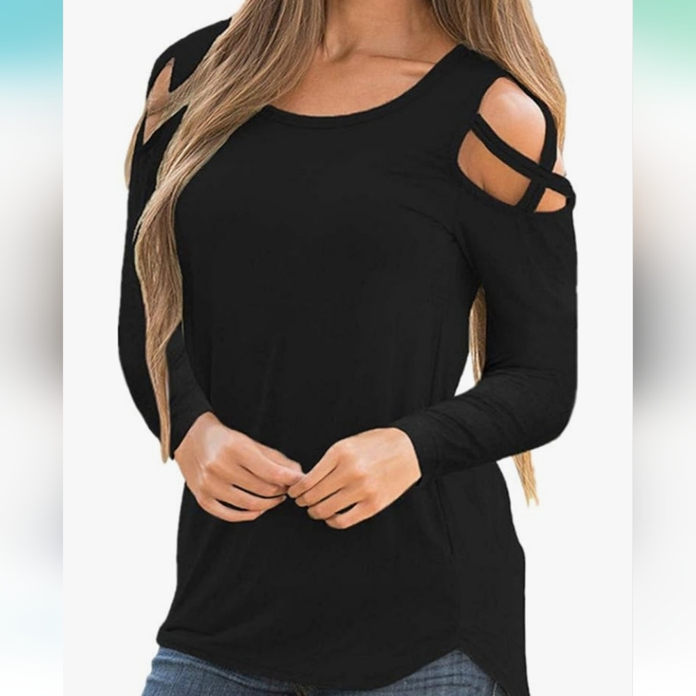 SARIN MATHEWS Long-Sleeve Criss-Cross Strap Cold Shoulders Blouse